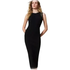 Twinset - Longuette Dress with Macramé Lace Inserts - Black - Dresses - Made in Italy - Luxury Exclusive Collection - Avvenice^ Dresses