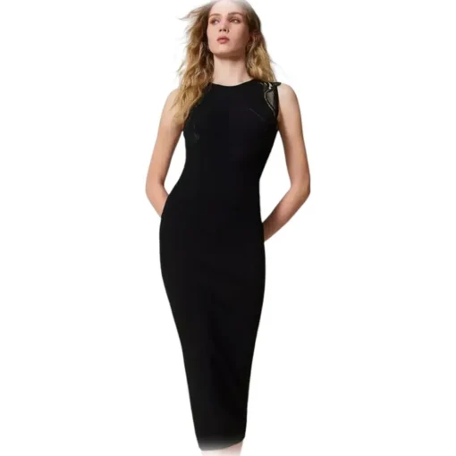 Twinset - Longuette Dress with Macramé Lace Inserts - Black - Dresses - Made in Italy - Luxury Exclusive Collection - Avvenice^ Dresses