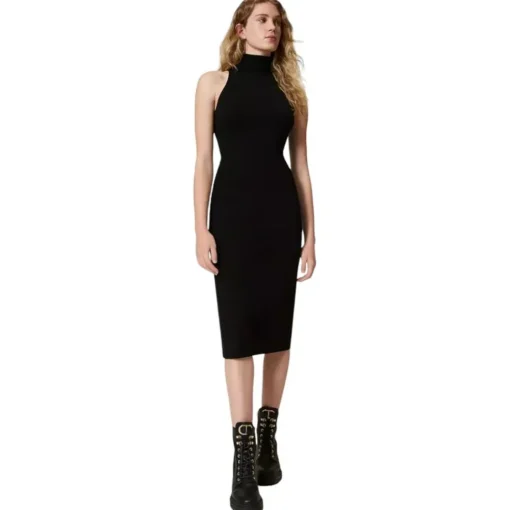Twinset - Longuette Dress with American Neckline - Black - Dress - Made in Italy - Luxury Exclusive Collection - Avvenice^ Dresses