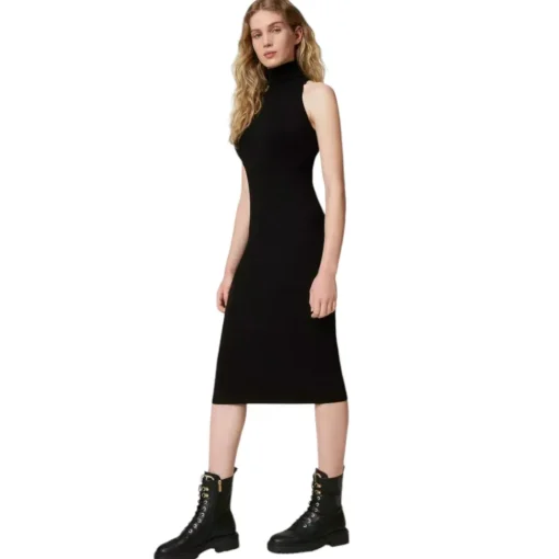 Twinset - Longuette Dress with American Neckline - Black - Dress - Made in Italy - Luxury Exclusive Collection - Avvenice^ Dresses