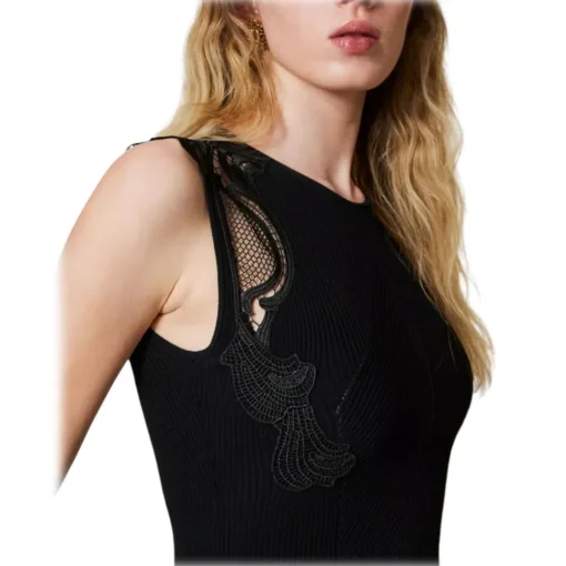 Twinset - Longuette Dress with Macramé Lace Inserts - Black - Dresses - Made in Italy - Luxury Exclusive Collection - Avvenice^ Dresses