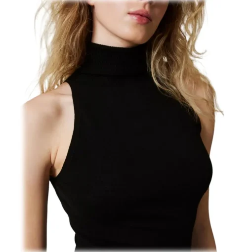 Twinset - Longuette Dress with American Neckline - Black - Dress - Made in Italy - Luxury Exclusive Collection - Avvenice^ Dresses