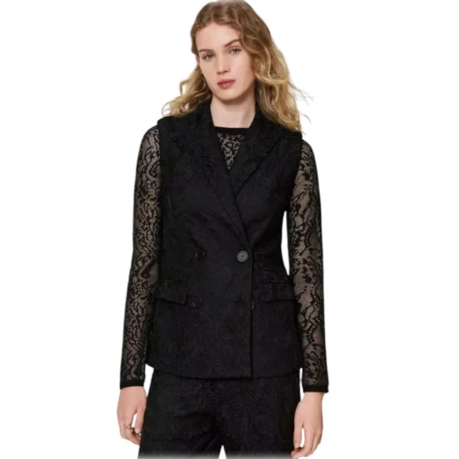 Twinset - Macramé Lace Double-Breasted Vest - Black - Jackets - Made in Italy - Luxury Exclusive Collection - Avvenice^ Jackets
