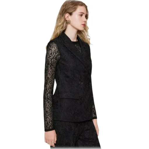 Twinset - Macramé Lace Double-Breasted Vest - Black - Jackets - Made in Italy - Luxury Exclusive Collection - Avvenice^ Jackets