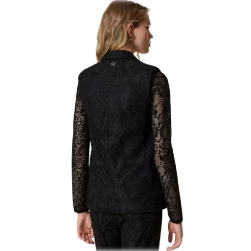 Twinset - Macramé Lace Double-Breasted Vest - Black - Jackets - Made in Italy - Luxury Exclusive Collection - Avvenice^ Jackets