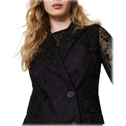 Twinset - Macramé Lace Double-Breasted Vest - Black - Jackets - Made in Italy - Luxury Exclusive Collection - Avvenice^ Jackets