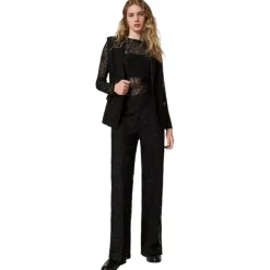 Twinset - Macramè Lace Wide Leg Trousers - Black - Trousers - Made in Italy - Luxury Exclusive Collection - Avvenice
