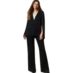Twinset - Matt Satin Flare Trousers - Black - Trousers - Made in Italy - Luxury Exclusive Collection - Avvenice^ Trousers