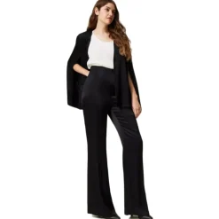 Twinset - Matt Satin Flare Trousers - Black - Trousers - Made in Italy - Luxury Exclusive Collection - Avvenice^ Trousers