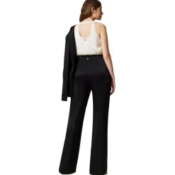 Twinset - Matt Satin Flare Trousers - Black - Trousers - Made in Italy - Luxury Exclusive Collection - Avvenice^ Trousers