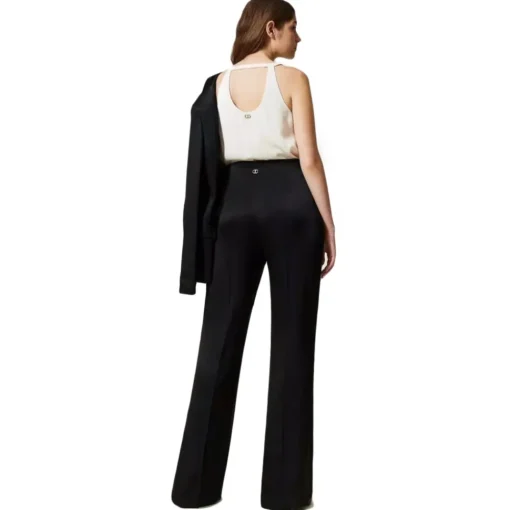 Twinset - Matt Satin Flare Trousers - Black - Trousers - Made in Italy - Luxury Exclusive Collection - Avvenice^ Trousers
