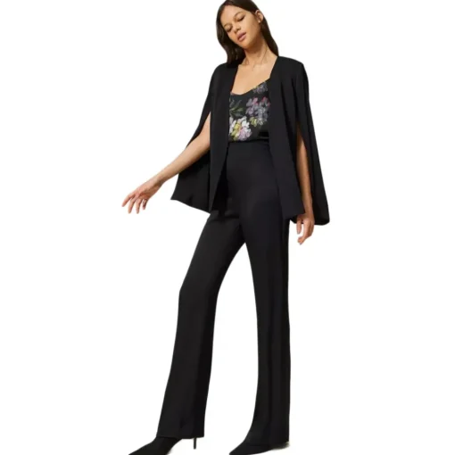 Twinset - Matt Satin Flare Trousers - Black - Trousers - Made in Italy - Luxury Exclusive Collection - Avvenice^ Trousers