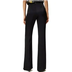 Twinset - Matt Satin Flare Trousers - Black - Trousers - Made in Italy - Luxury Exclusive Collection - Avvenice^ Trousers