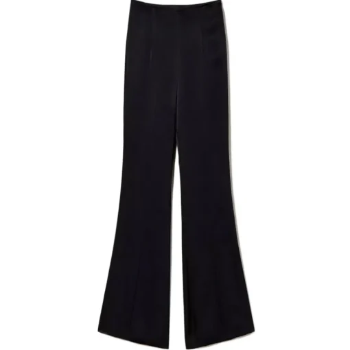 Twinset - Matt Satin Flare Trousers - Black - Trousers - Made in Italy - Luxury Exclusive Collection - Avvenice^ Trousers