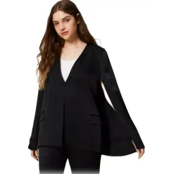 Twinset - Opaque Satin Cape Blazer - Black - Jackets - Made in Italy - Luxury Exclusive Collection - Avvenice