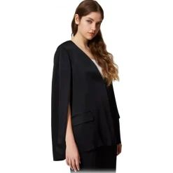 Twinset - Opaque Satin Cape Blazer - Black - Jackets - Made in Italy - Luxury Exclusive Collection - Avvenice