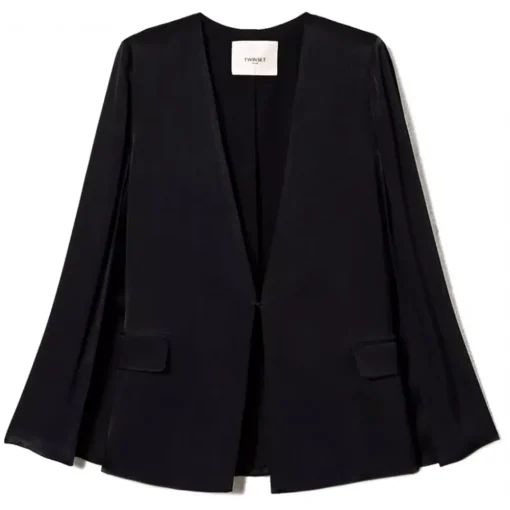Twinset - Opaque Satin Cape Blazer - Black - Jackets - Made in Italy - Luxury Exclusive Collection - Avvenice
