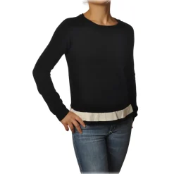 Twinset - Roulet Crater Neck Sweater - Black White - Knitwear - Made in Italy - Luxury Exclusive Collection - Avvenice