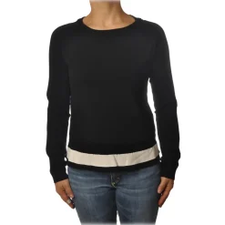 Twinset - Roulet Crater Neck Sweater - Black White - Knitwear - Made in Italy - Luxury Exclusive Collection - Avvenice