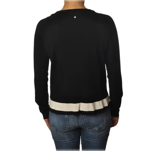 Twinset - Roulet Crater Neck Sweater - Black White - Knitwear - Made in Italy - Luxury Exclusive Collection - Avvenice