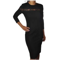 Twinset - Sheath Technical Dress with Lace Detail - Black - Dress - Made in Italy - Luxury Exclusive Collection - Avvenice^ Dresses