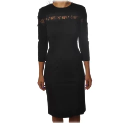 Twinset - Sheath Technical Dress with Lace Detail - Black - Dress - Made in Italy - Luxury Exclusive Collection - Avvenice^ Dresses