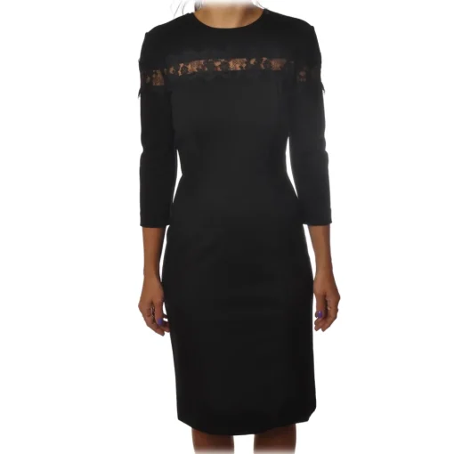 Twinset - Sheath Technical Dress with Lace Detail - Black - Dress - Made in Italy - Luxury Exclusive Collection - Avvenice^ Dresses