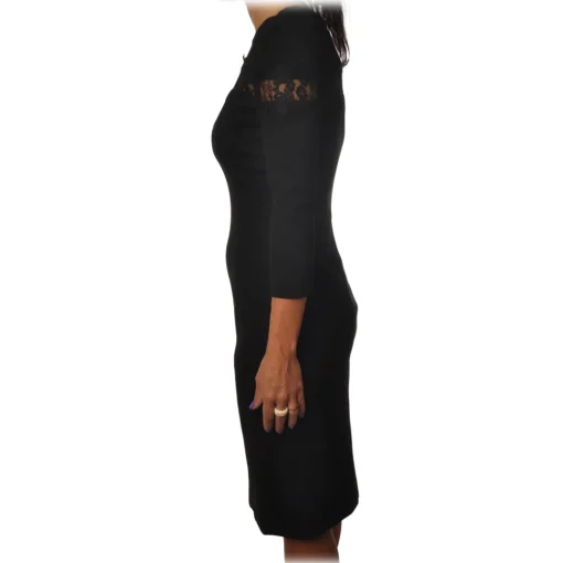 Twinset - Sheath Technical Dress with Lace Detail - Black - Dress - Made in Italy - Luxury Exclusive Collection - Avvenice^ Dresses