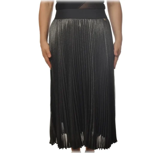 Twinset - Skirt Made of Plated Effect Fabric - Black - Skirt - Made in Italy - Luxury Exclusive Collection - Avvenice^ Skirts