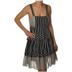 Twinset - Striped Flounced Dress with Thin Straps - Black/White - Dress - Made in Italy - Luxury Exclusive Collection - Avvenice^ Dresses