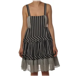 Twinset - Striped Flounced Dress with Thin Straps - Black/White - Dress - Made in Italy - Luxury Exclusive Collection - Avvenice^ Dresses