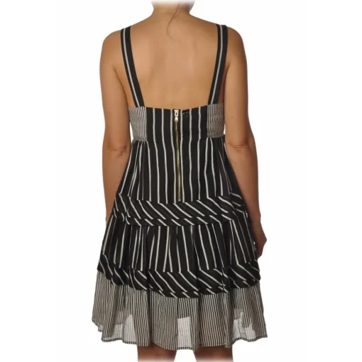 Twinset - Striped Flounced Dress with Thin Straps - Black/White - Dress - Made in Italy - Luxury Exclusive Collection - Avvenice^ Dresses