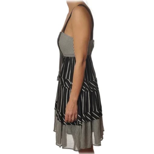 Twinset - Striped Flounced Dress with Thin Straps - Black/White - Dress - Made in Italy - Luxury Exclusive Collection - Avvenice^ Dresses