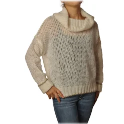Twinset - Sweater with Soft High Neck Oversized - Cream - Knitwear - Made in Italy - Luxury Exclusive Collection - Avvenice^ Knitwears