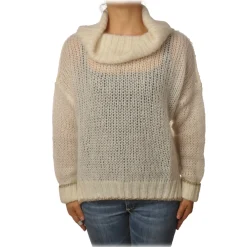 Twinset - Sweater with Soft High Neck Oversized - Cream - Knitwear - Made in Italy - Luxury Exclusive Collection - Avvenice^ Knitwears
