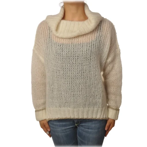 Twinset - Sweater with Soft High Neck Oversized - Cream - Knitwear - Made in Italy - Luxury Exclusive Collection - Avvenice^ Knitwears