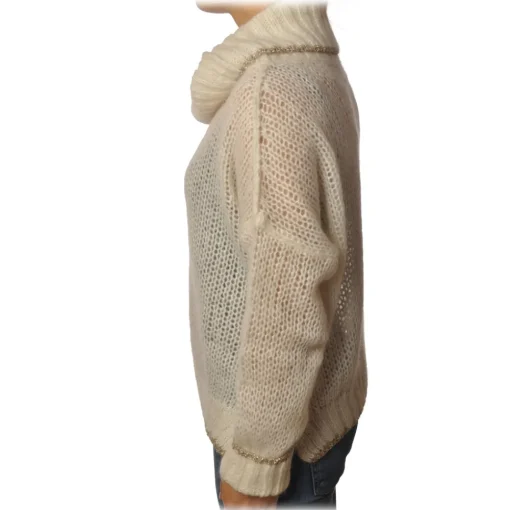 Twinset - Sweater with Soft High Neck Oversized - Cream - Knitwear - Made in Italy - Luxury Exclusive Collection - Avvenice^ Knitwears