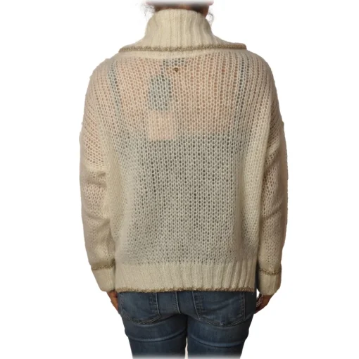 Twinset - Sweater with Soft High Neck Oversized - Cream - Knitwear - Made in Italy - Luxury Exclusive Collection - Avvenice^ Knitwears