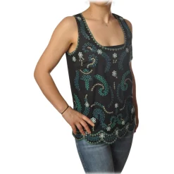 Twinset - Tank Top with Colored Openwork Embroidery - Black - Top - Made in Italy - Luxury Exclusive Collection - Avvenice^ Tops