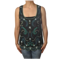 Twinset - Tank Top with Colored Openwork Embroidery - Black - Top - Made in Italy - Luxury Exclusive Collection - Avvenice^ Tops