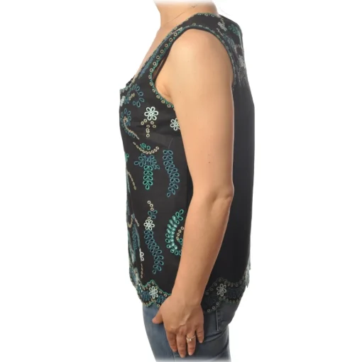 Twinset - Tank Top with Colored Openwork Embroidery - Black - Top - Made in Italy - Luxury Exclusive Collection - Avvenice^ Tops