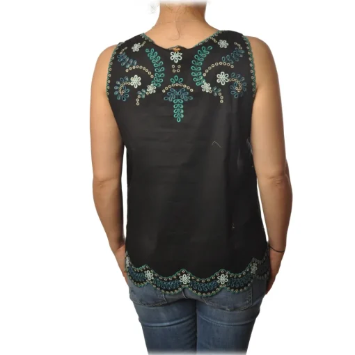 Twinset - Tank Top with Colored Openwork Embroidery - Black - Top - Made in Italy - Luxury Exclusive Collection - Avvenice^ Tops