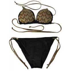 Twinset - Triangle Sea Padded Paillettes - Black/Gold - Bikini - Made in Italy - Luxury Exclusive Collection - Avvenice^ Swimwear