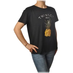 Twinset - T-Shirt With Embroidered Ananas - Black - T-shirt - Made in Italy - Luxury Exclusive Collection - Avvenice^ T-shirt