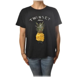 Twinset - T-Shirt With Embroidered Ananas - Black - T-shirt - Made in Italy - Luxury Exclusive Collection - Avvenice^ T-shirt