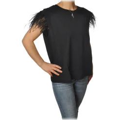 Twinset - T-Shirt With Ostrich Pattern - Black - T-shirt - Made in Italy - Luxury Exclusive Collection - Avvenice