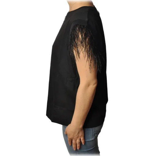 Twinset - T-Shirt With Ostrich Pattern - Black - T-shirt - Made in Italy - Luxury Exclusive Collection - Avvenice