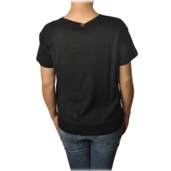 Twinset - T-Shirt with Pineapple Embroidery and Writing - Black - T-shirt - Made in Italy - Luxury Exclusive Collection - Avvenice