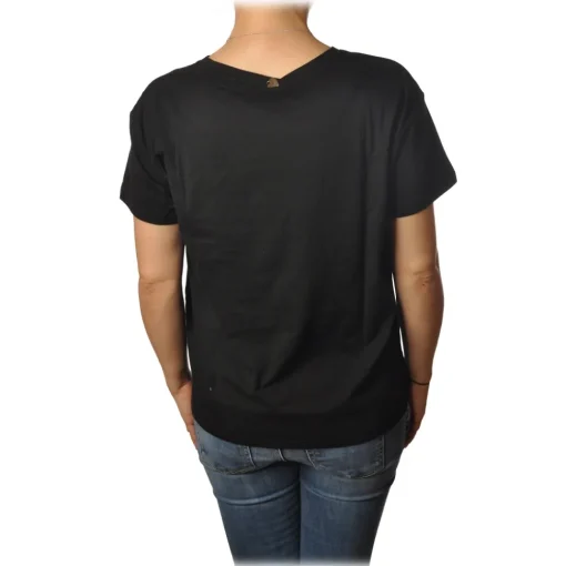 Twinset - T-Shirt with Pineapple Embroidery and Writing - Black - T-shirt - Made in Italy - Luxury Exclusive Collection - Avvenice