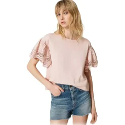 Twinset - T-Shirt with Wide Lace Sleeves - Pink - T-Shirt - Made in Italy - Luxury Exclusive Collection - Avvenice